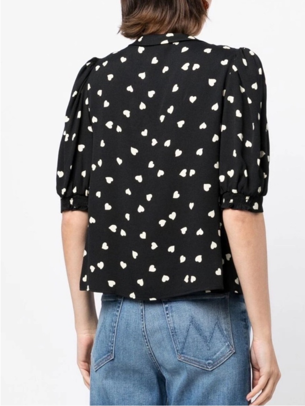 Reformation Black & White Heart Blouse Top Medium - Picture 10 of 10
